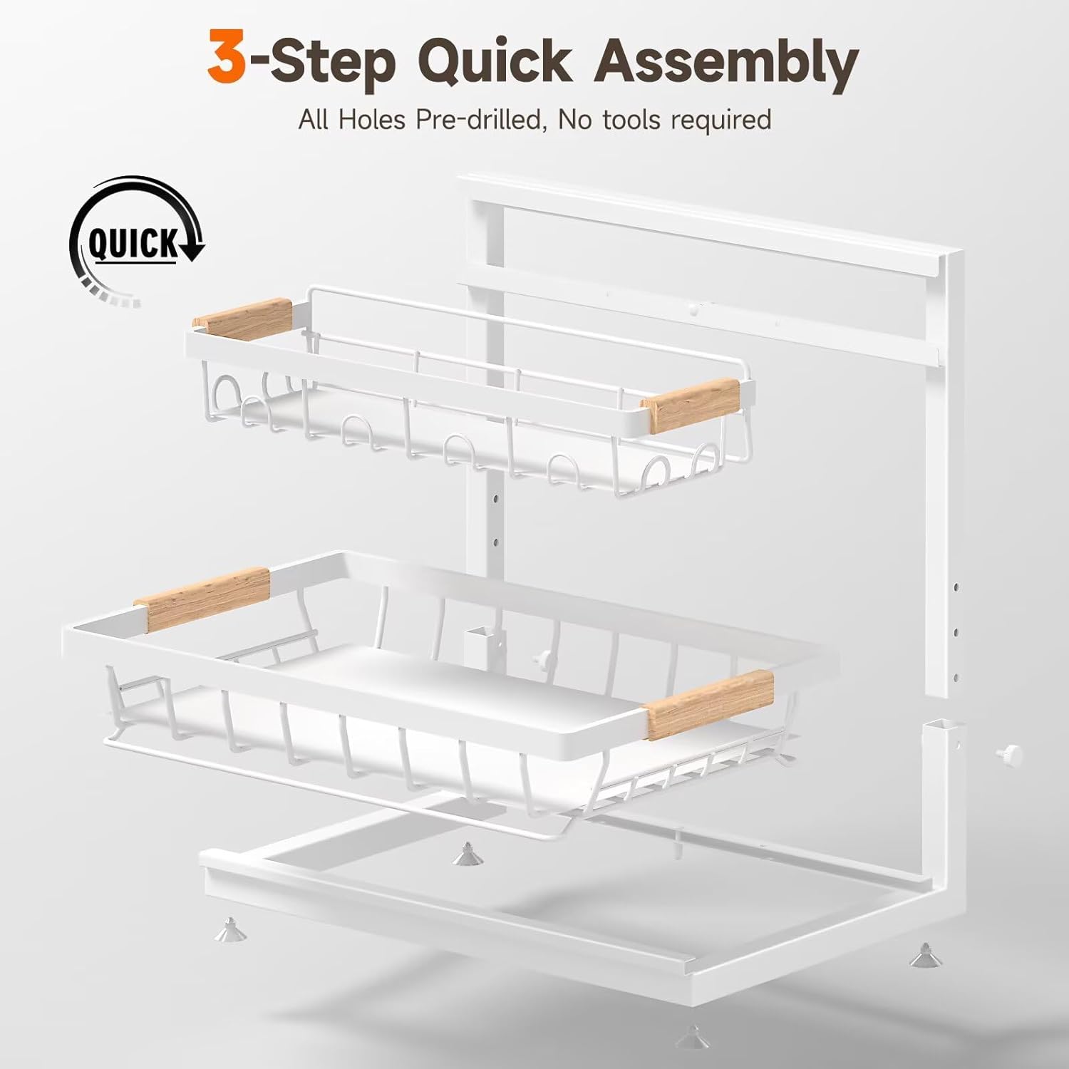 2 Packs Under Sink Organizer, Height Adjustable 2 Tier Under Kitchen Sink Organizer, Multi-Purpose Storage Shelf for Kitchen Bathroom Cabinet (White, Extra Large)