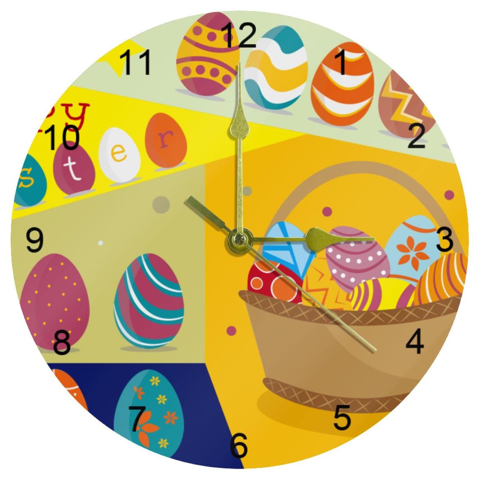 Horloge murale silencieuse œuf de Pâques de 25,4 cm pour supprimer le bruit du tic-tac