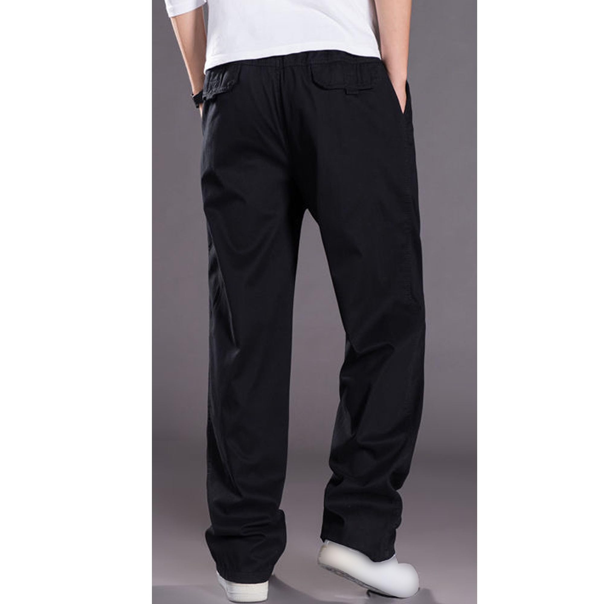 JEKE-DG Mens Casual Drawstring Cargo Pants Lightweight Relaxed Fit Sweatpants Straight Fit Trousers with Pockets (X-Large,Black)