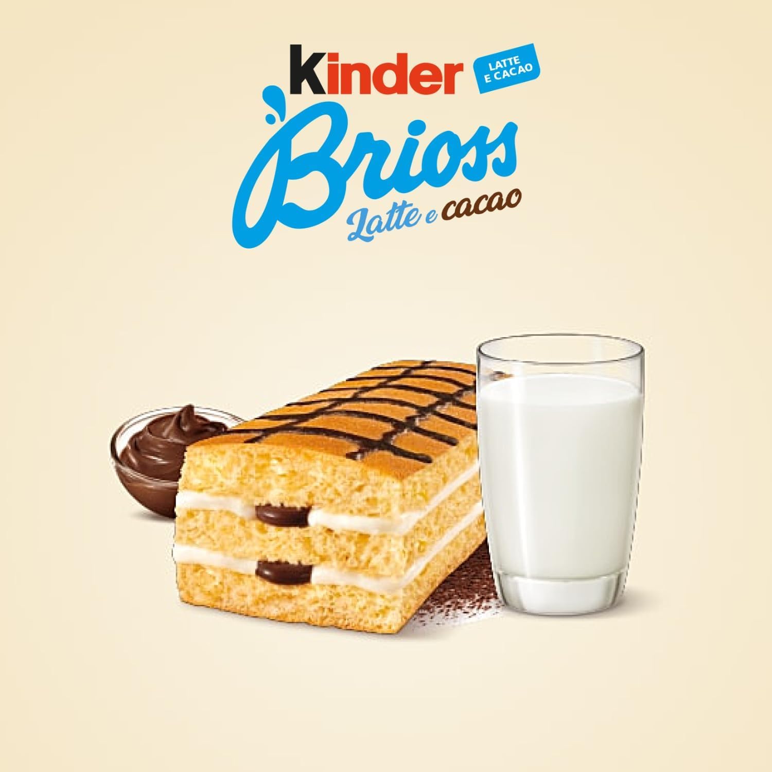 Kinder Brioss Latte e cacao, 10 Snacks Schwammkuchen, natürlich mit Doppelmilch und Kakaofüllung, hervorragend zum Frühstück und Snack, 12x 280g + Italian Gourmet polpa 400g