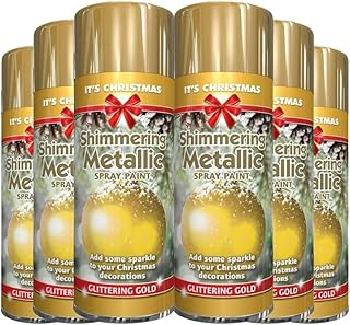 AbbeyShake glitter metallic christmas gold spray paint 200ml decorative - creative - dazzling effect to your hobby art and craft use - pack of 6 cans