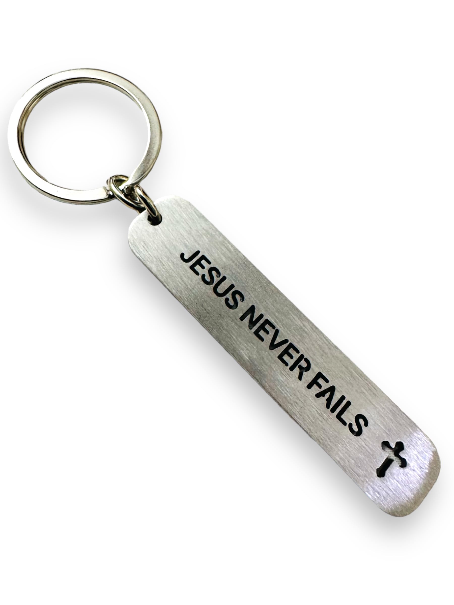Christian Inspirational Keychain, 'Jesus Never Fails' Message with Cross Design, Silver Metal Tag-image-8