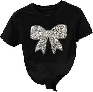 Floerns Women's Sequin Cute Short Sleeve T Shirts Bowknot Crew Neck Tee