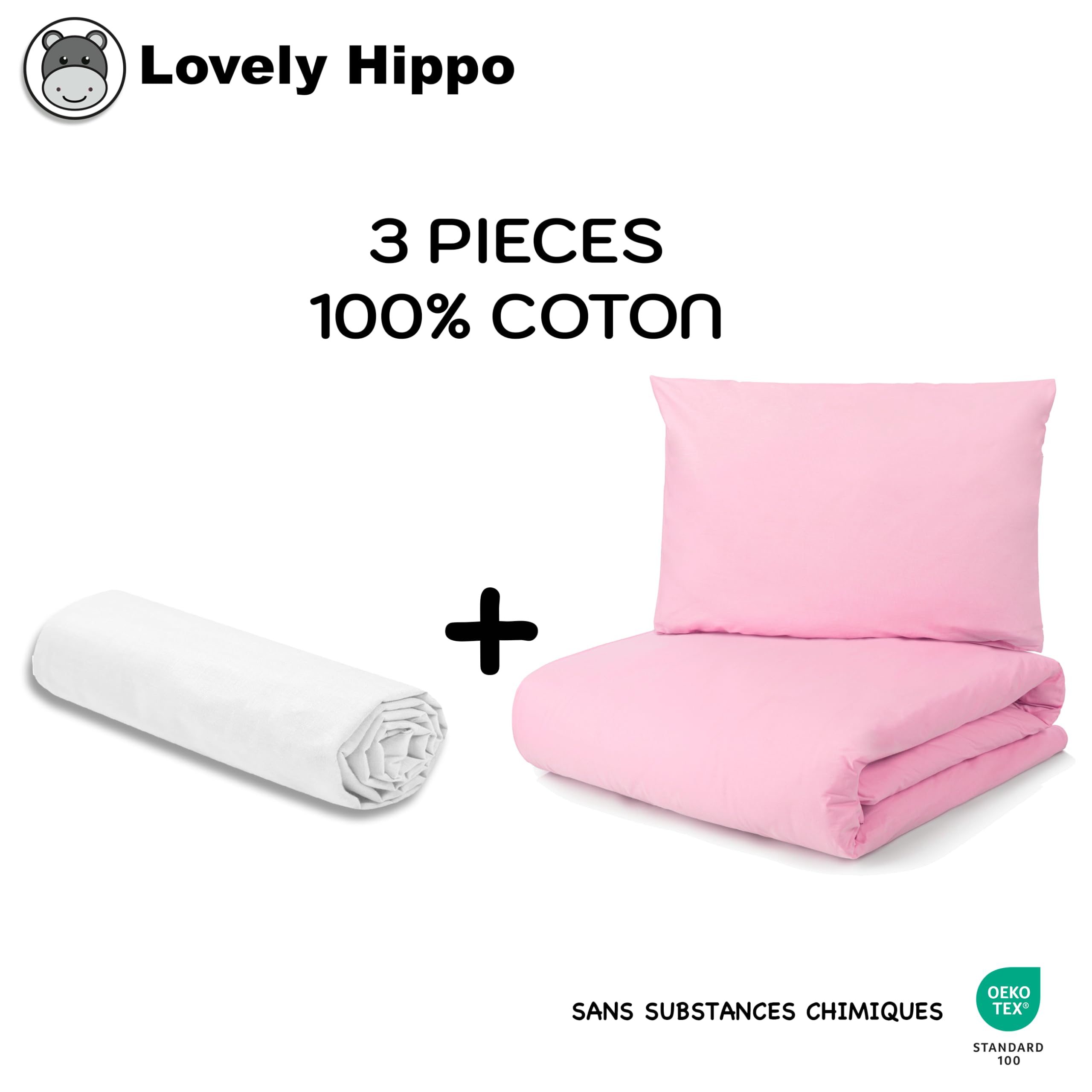 Sábana Bajera 80 x 160 cm + Funda Nórdica de 120 x 170 cm + Funda de Almohada Infantil de 40 x 60 cm - Cama 80x160 (Blanco/Rosa, Cama 80x160 cm - Juego de 3)
