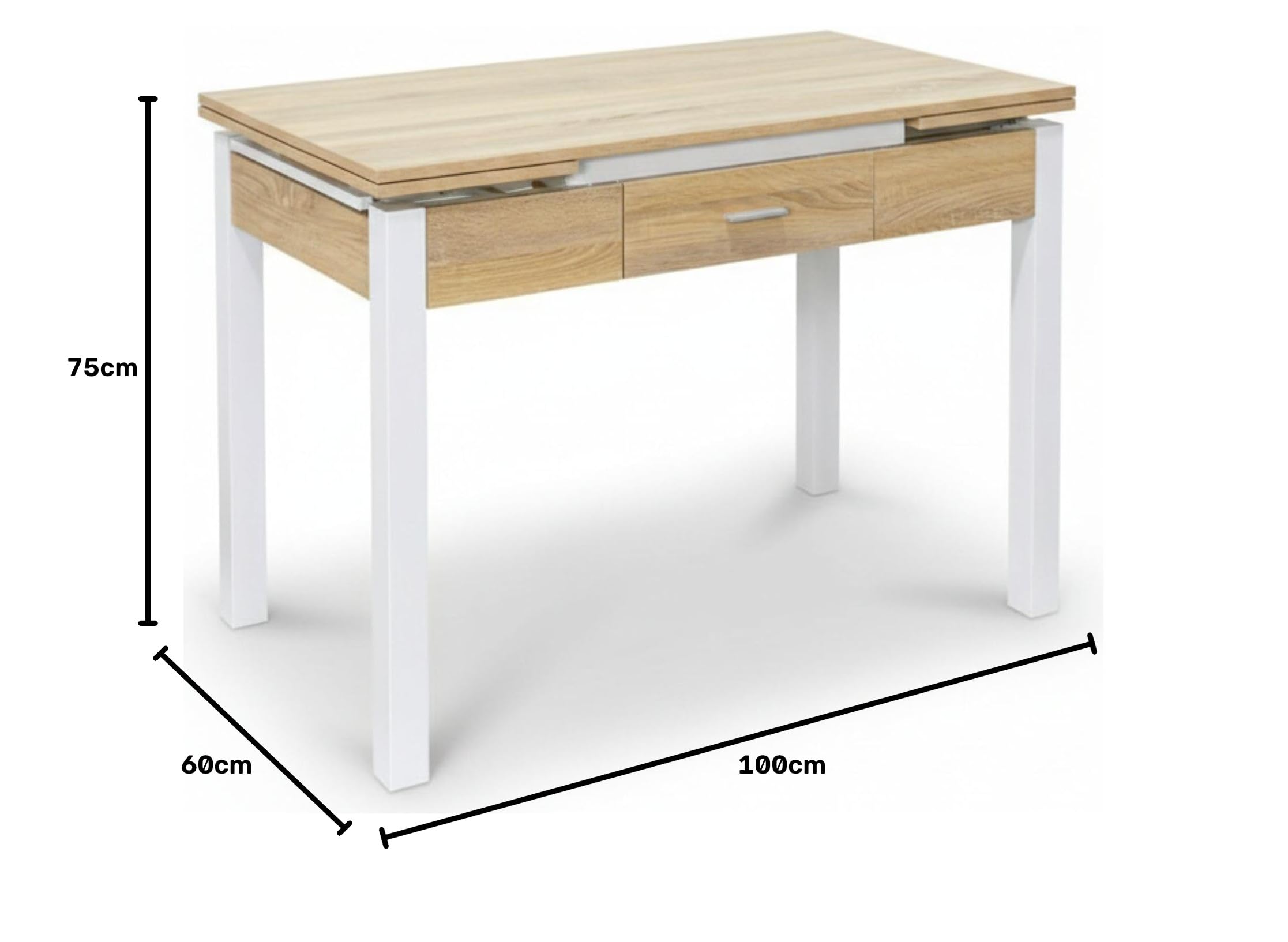 Mesa Cocina Extensible - Medidas 100/150X60x75 cm. - Mesa de Cocina con cajón - Disponible en Color Blanco y Roble. (Madera)