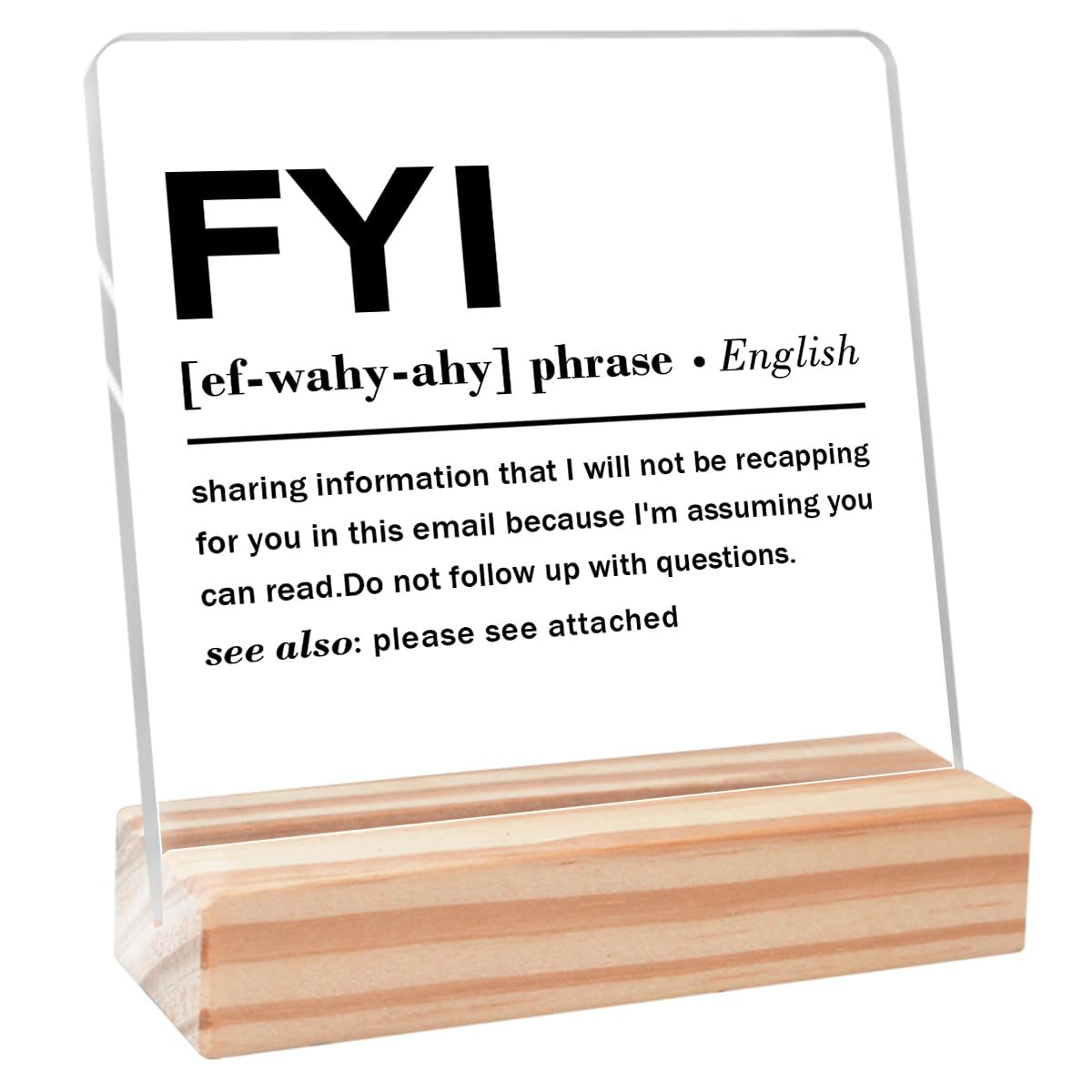 Funny Acrylic Office Signs,Cute Office Cubicle Gifts for Coworker,Colleague Gift for Women Men,Desk Decor for Office Cubicle,FYI Definition Acrylic Plaque Sign Desk Decor