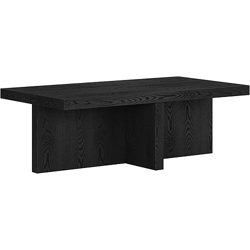 Henn&Hart 44" Wide Rectangular Coffee Table in Black Grain, for Home, Living Room, Bedroom, Entertainment Room, Office