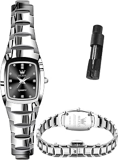 Women's Wrist Watch Tungsten Steel Waterproof Bracelet Dress Work Watch Luxury Analog Quartz Movement Diamond Dial Square Casual Watches Classic Water Resistant Small Face Nice Hand Watch for Ladies