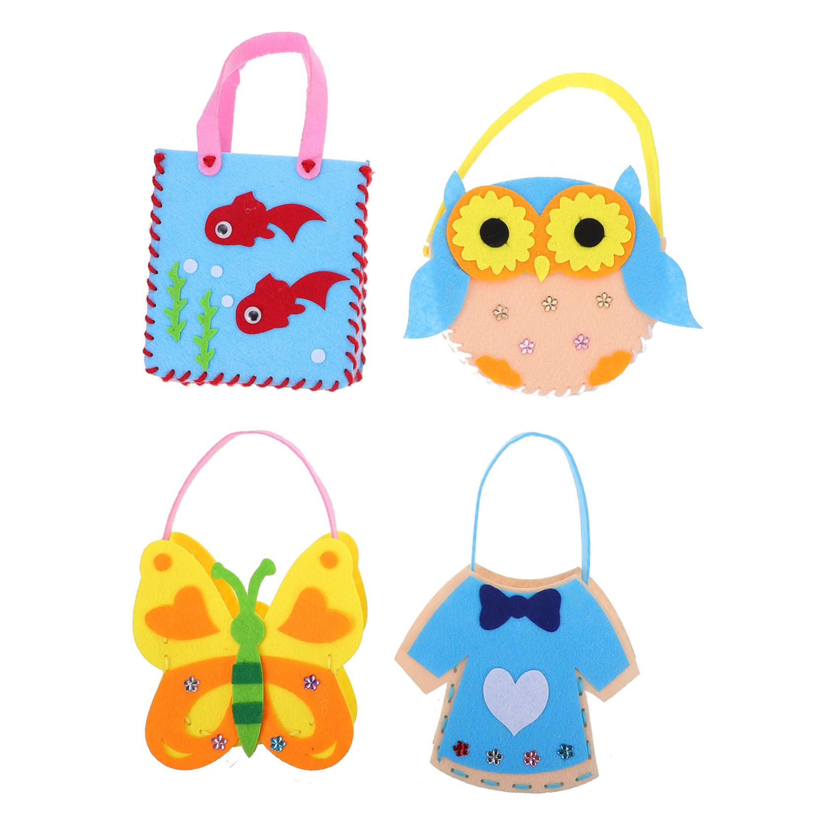 Gogogmee 4Pcs Non Woven Handbag Kit for Cartoon Sewing Project Creative Craft for Develops Hands Skills Safe Durable Materials Present for Young Creators