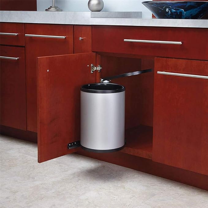 HPCZZ Stainless Steel Pivot Out Trash Can Door Mounted Waste Bin