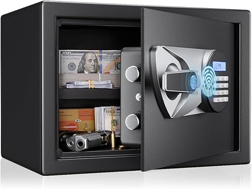 BlackSmith Caja de seguridad para el hogar, 1.2 pies cúbicos, caja de seguridad biométrica de acceso rápido para pistolas, efectivo, joyas con