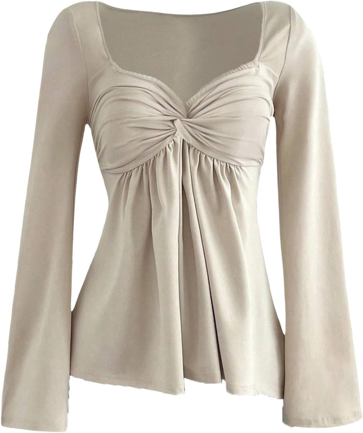 Milumia Women's Twist Front Long Sleeve Blouse Ruched T Shirt Sweetheart Neck Ruffle Peplum Tops