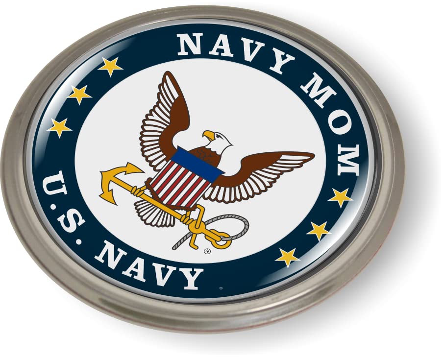Image of BestLicensePlateFrames - U.S. Navy Mom 3D Domed CAR Emblem Badge Sticker Semi-Flexible Aluminum Bezel - Official U.S. Navy Licensed Product