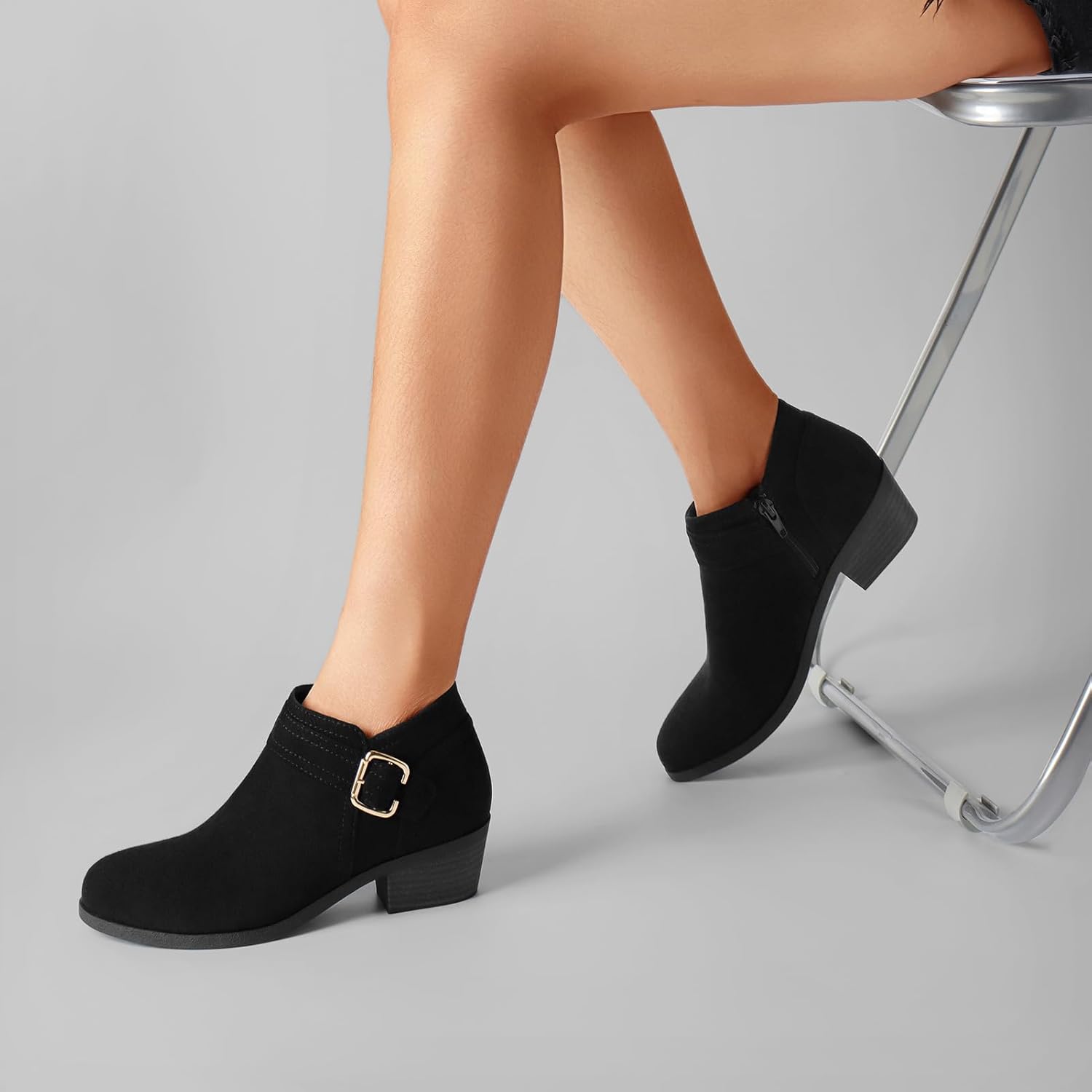 Athlefit Women's Chunky Low Heel Ankle Boots Classic Pointed Toe Side Zipper Booties - Image 2