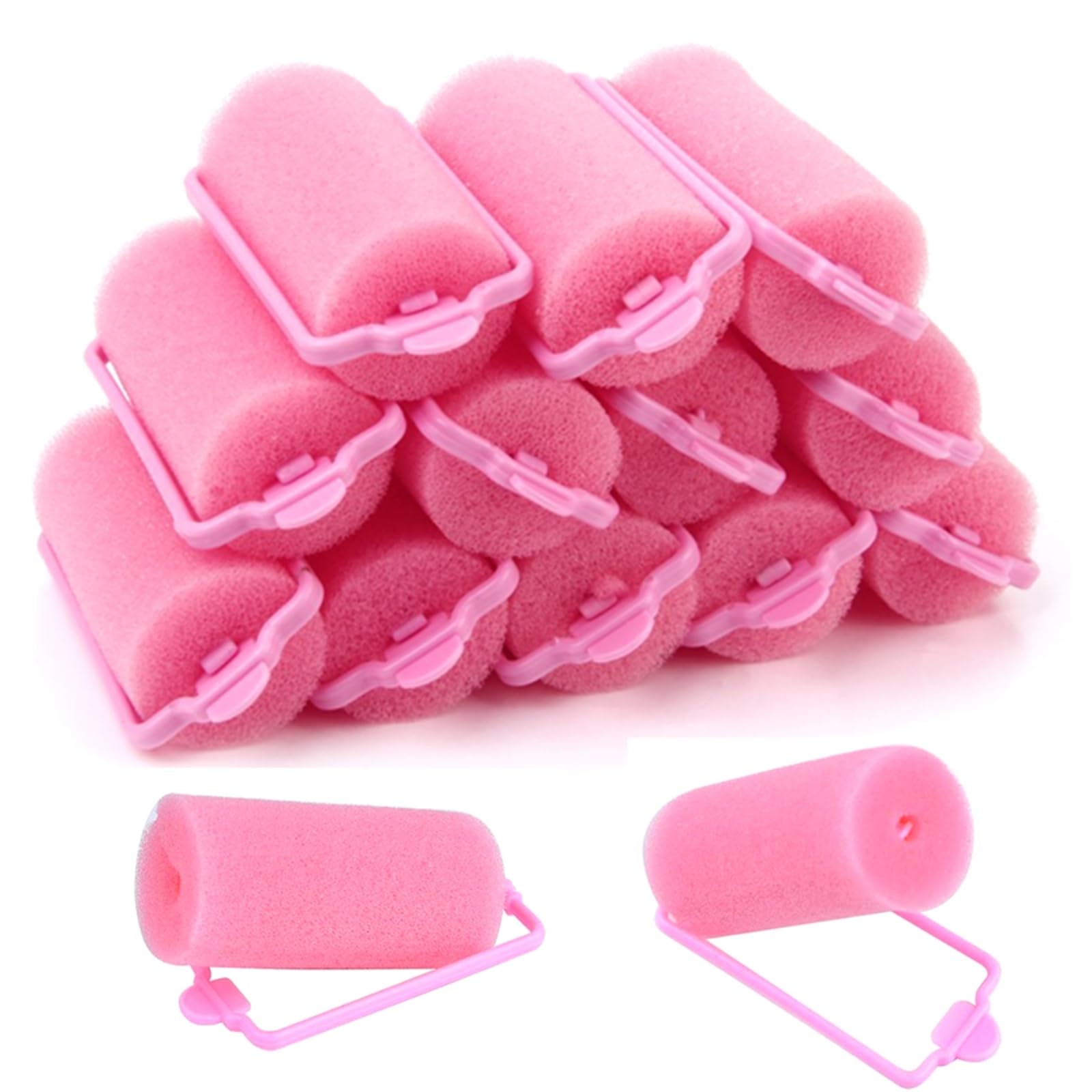 18 Pieces Foam Sponge Hair Rollers (40 mm) Pink Rollers Soft Sponge Curlers Large Size DIY Hair Styling Hairdressing Tools for Short Long Volume Overnight Curls Women and Kids