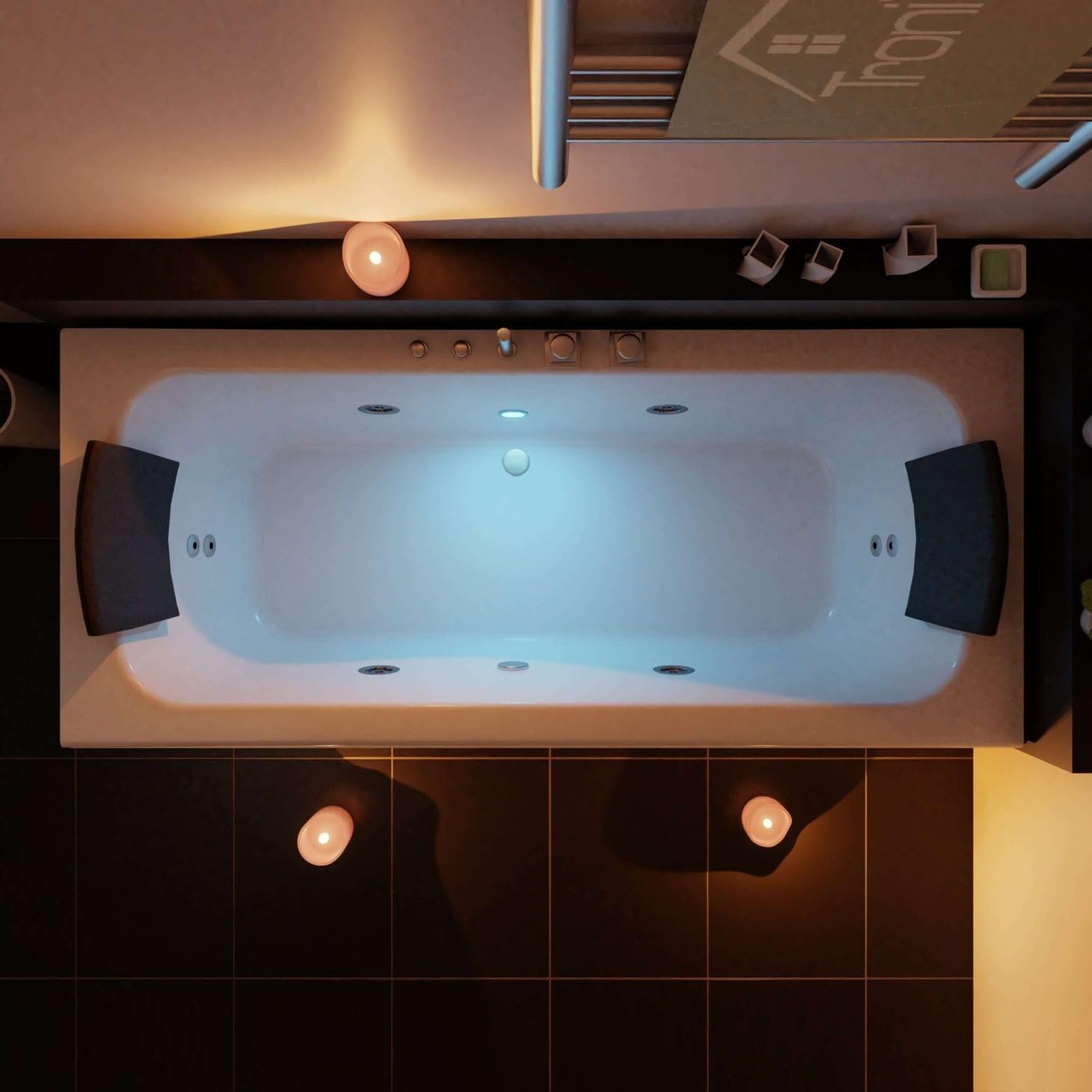 Tronitechnik® Badewanne IOS mit Whirlpool 170cmx75cm, Acrylwanne für Zwei Personen, Whirlpoolwanne mit Armatur, freistehend und vormontiert, Indoor Whirlpoolbadewanne mit LED