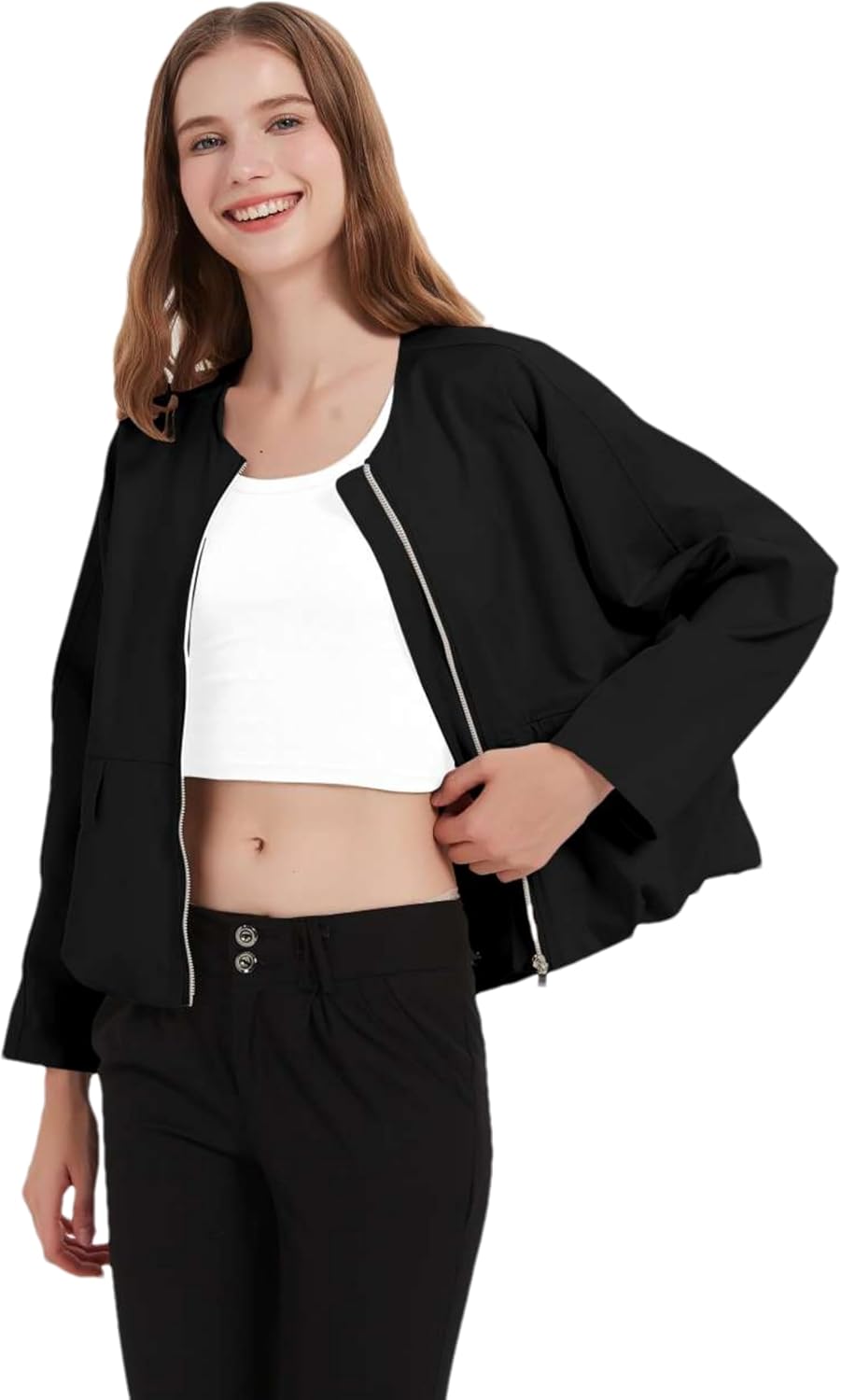 Women's Bomber Jacket Lightweight Zip Up Military Safari Utility Cropped Jackets Outwear with Pockets ﻿ - Image 3