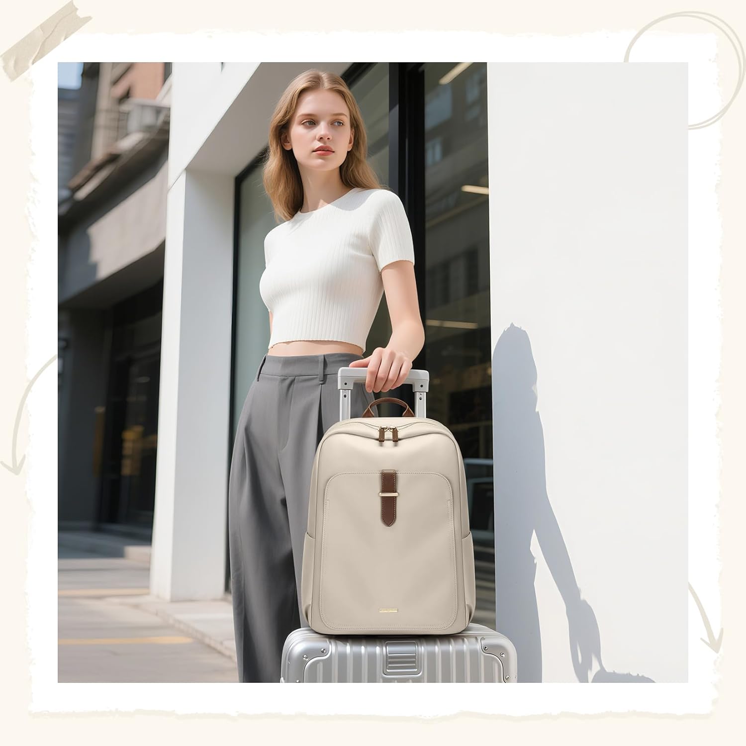 Laptop Backpack for Women,Casual Work Business Backpacks Purse Carry on Travel Backpack,15.6 Inch,Apricot - Image 9