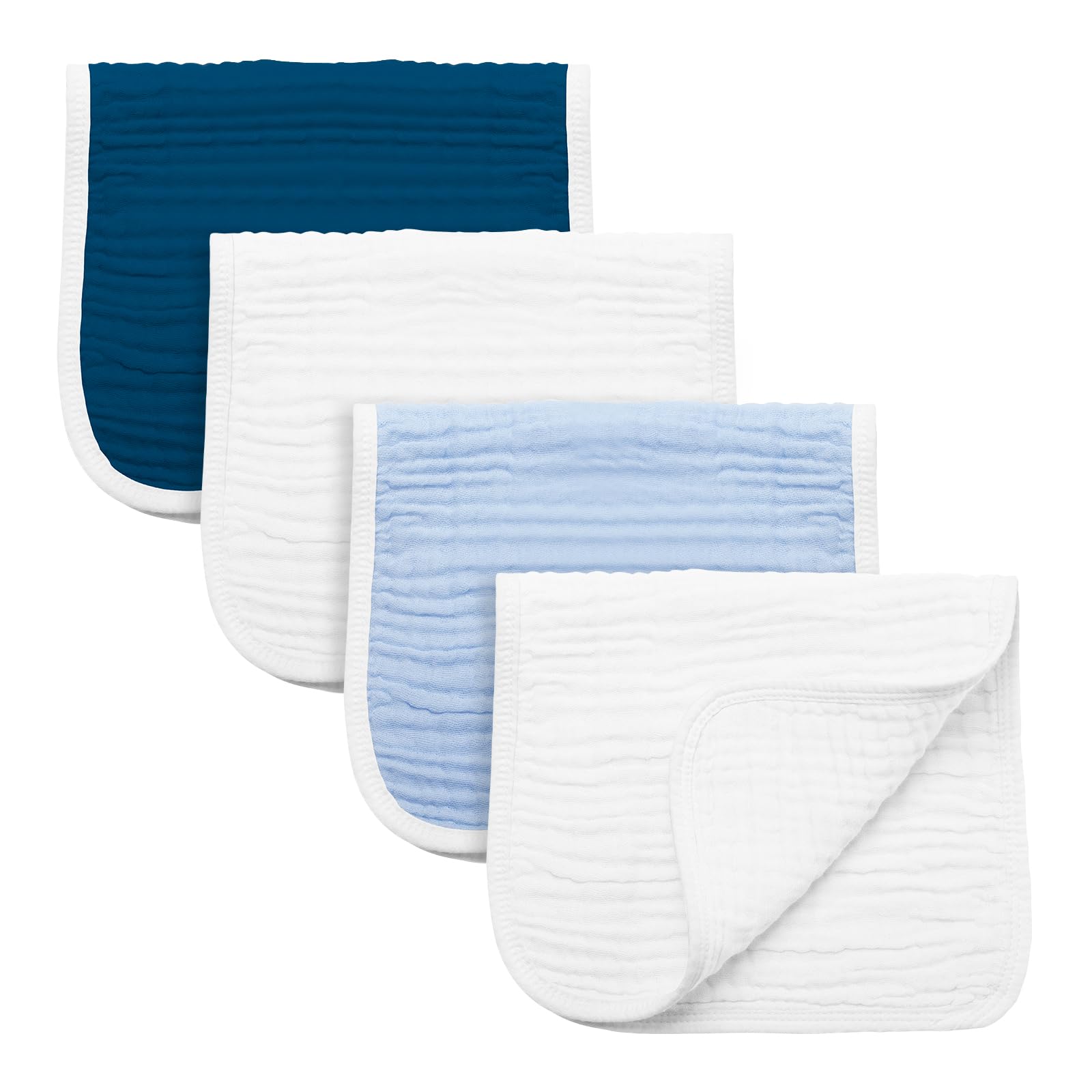 Synrroe Burp Cloths Large, Muslin Burp Cloths for Baby Girls and Boys, Pack of 10 Extra Absorbent and Soft Muslin Bibs, 6 Layers 20 by 10 Inches 100% Cotton (Blue Sets 4 Pack)-image-35
