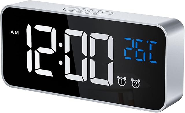 CHEREEKI Alarm Clock, Digital Clock with Temperature Display, Snooze, USB Powered Rechargeable Clock with Dual Alarms for Bedroom, Bedside, Office& Travel