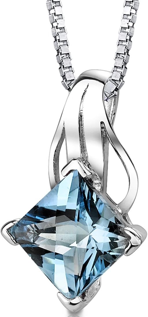 Peora Swiss Blue Topaz Heart Pendant Necklace - 3 Carat, 925 Sterling Silver With 18" Chain