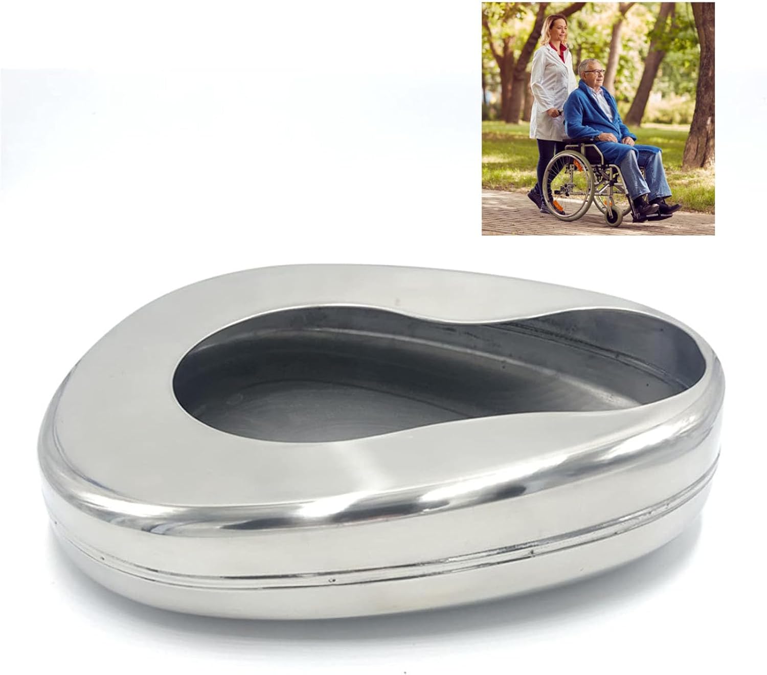 Stainless Steel Bed Pan Large Capacity, Non Deformable, Comfortable and Spill-Proof Bedpan for Adults and Elderly, Suitable for Men and Women Easy to Clean Beautiful
