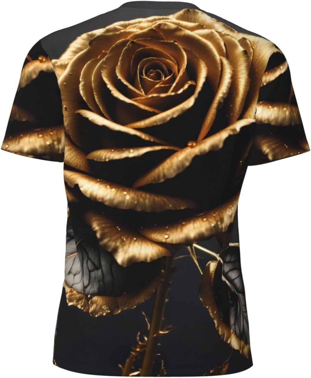 Black and Gold Flowers Print Mens Short Sleeve Mesh T-Shirt Breathable Athletic Gym Running Casual Sports Wear