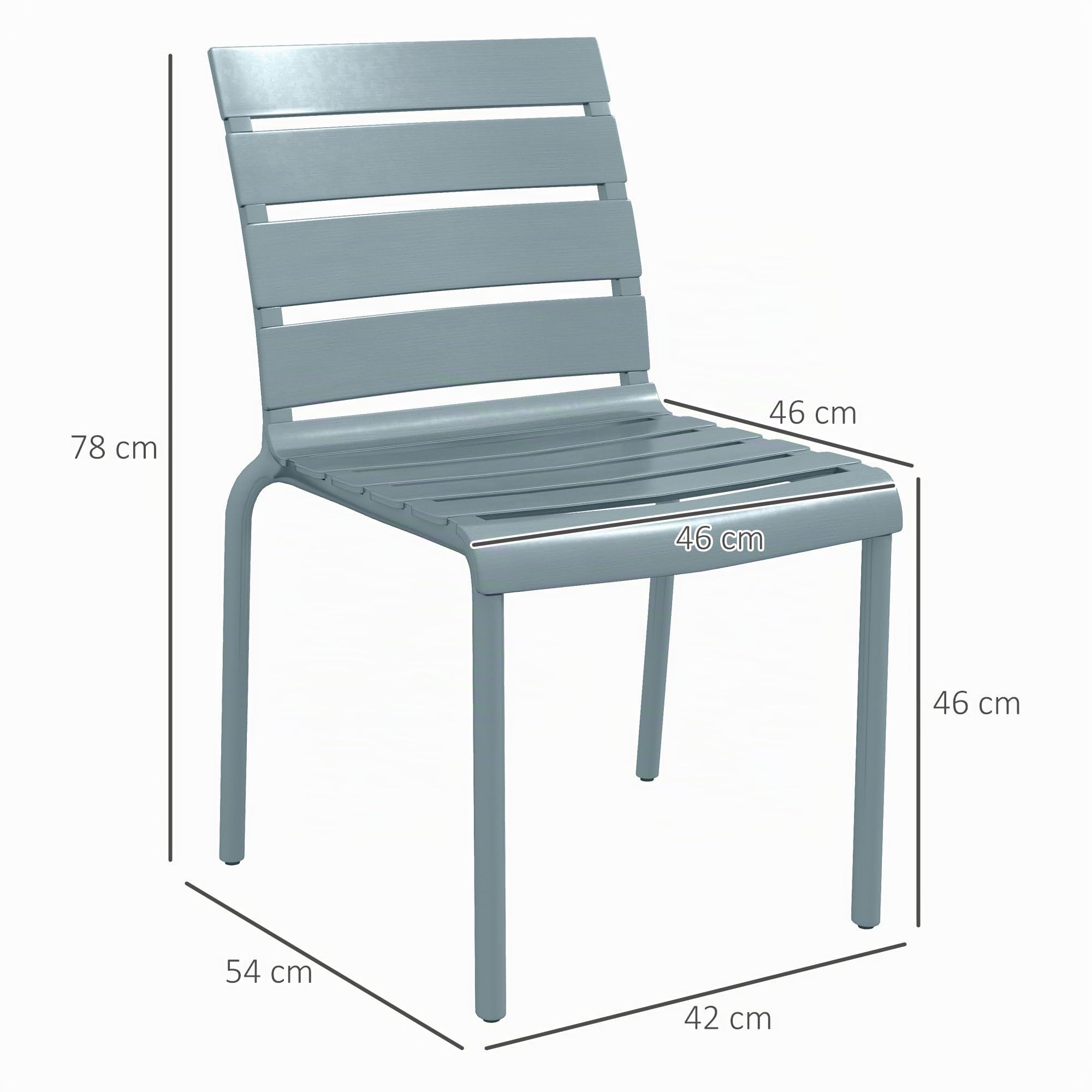 Outsunny Lot de 4 chaises de Jardin chaises de Bistro empilables avec Assise et Dossier à Lattes dim. 42L x 54l x 78H cm Gris