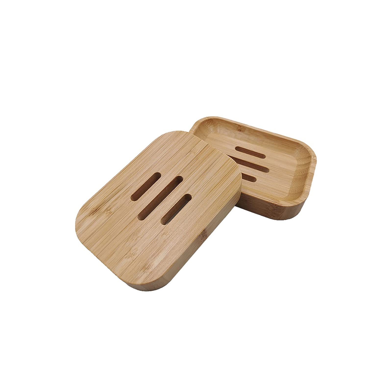 JINGYAN Soap Dishes 2pcs Bamboo Soap Holder Support Bathroom Household Hotel Toilet Box Single Layer Drain Wooden Dish