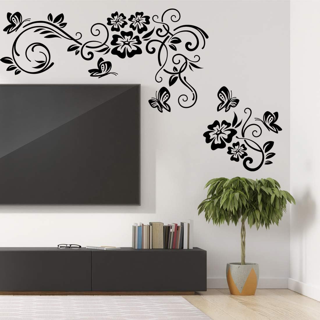 Flowers Wall Stickers Living Room Sticker Nursery Decal Door Decor Tree Decoration Bedroom Flower Kitchen Mural Kid Art Decals Decorative Grass Blossom Wallpaper Removable Vinyl Home Stencils - Image 3