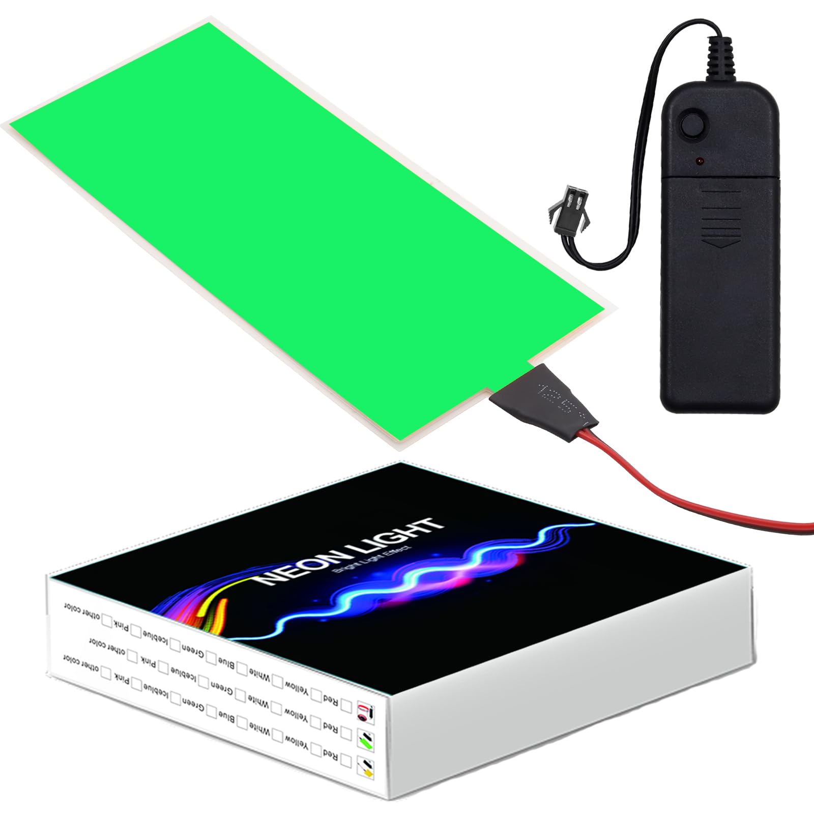 EL Panel Neon Sheet Light Decorations - Electroluminescent Light Sheet 12 cm x 5 cm (4.8" x 2.0"), Green, ON/Slow Flash/Fast Flash, 1Pack
