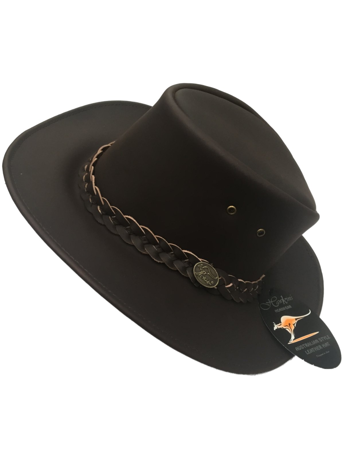 Hduk Summer Hats Men's Brown Hawkins Headwear Australian Style 100% Genuine Leather Cowboy Bush Hat/Black Or /S M L Xl (Large (59Cms), )