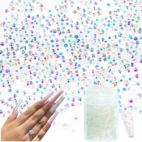 Tiny Micro Rhinestones for Nails 15000Pcs SS3 1.2mm K9 Glass Ultra Mini Nail Clear AB Pixie Crystals Iridescent AB Small Diamonds Sugar Beads Sand Gems Glitter Nail Art Charms for Nail Art Manicure