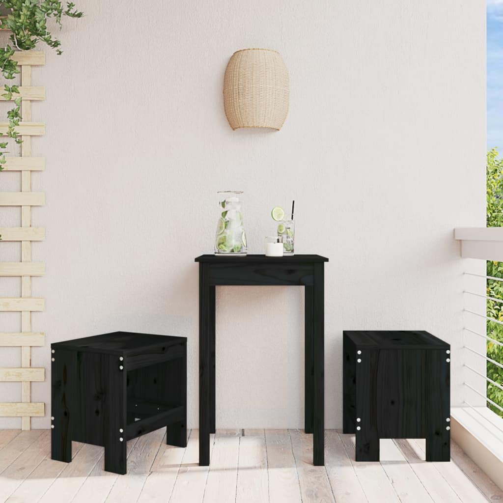 Stołki ogrodowe 2 szt. czarne 40x36x45 cm lite drewno sosnowe hokery z podpórką na stopy max 110 kg na patio balkon taras ogród