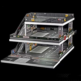 1/64 Scale Mini Parking Lot Model 3 Tier Miniature Diorama Equipment Diorama Car Garage Model LED Lighting Architectural Model Layout Decoration Mini Car City Sholo