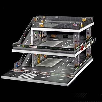 1/64 Scale Mini Parking Lot Model 3 Tier Miniature Diorama Equipment Diorama Car Garage Model LED Lighting Architectural Model Layout Decoration Mini Car City Sholo