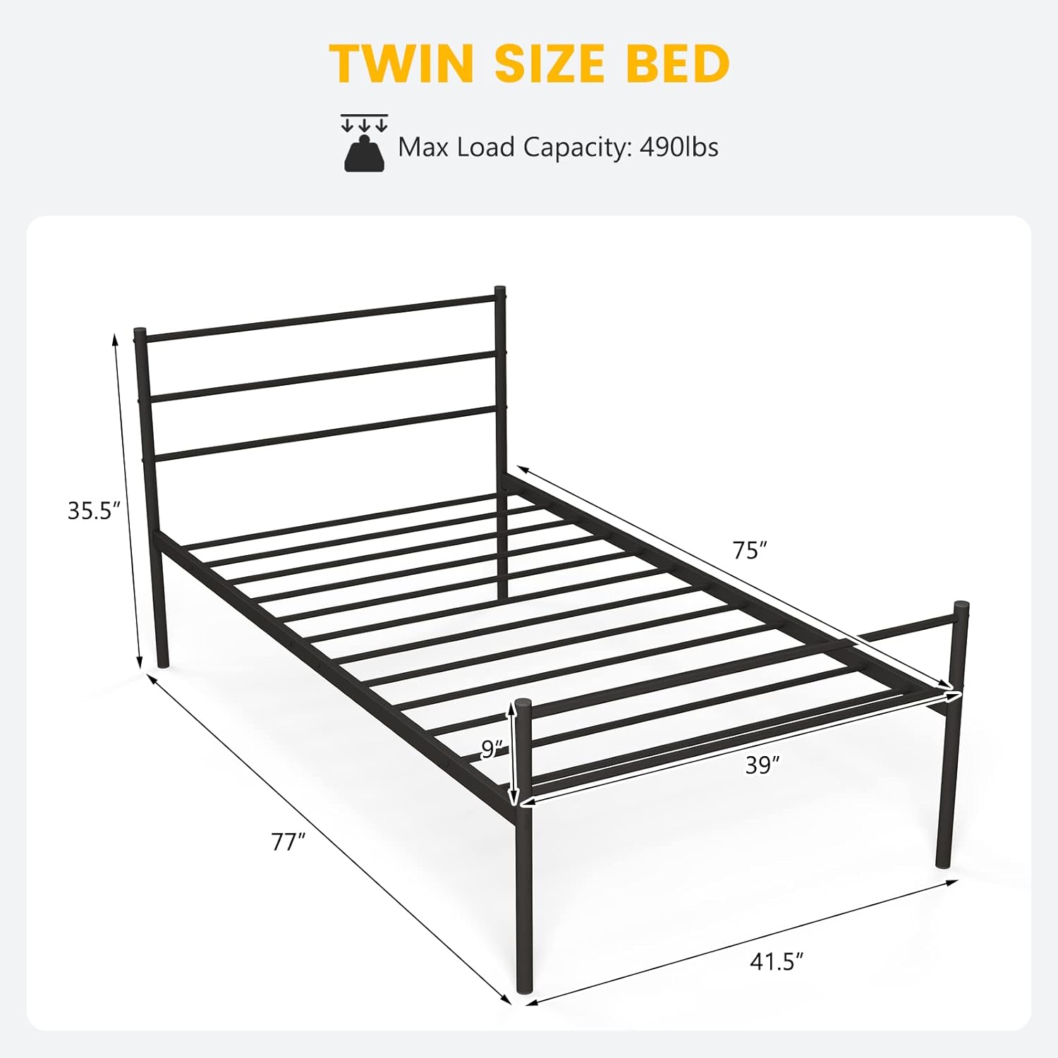 Giantex Twin Size Metal Bed Frame with Headboard & Footboard, 13.5 Inch Platform Bed Frame with 12 Steel Slats, Heavy Duty Mattress Foundation for Boys Girls Adults, No Box Spring Needed, Black