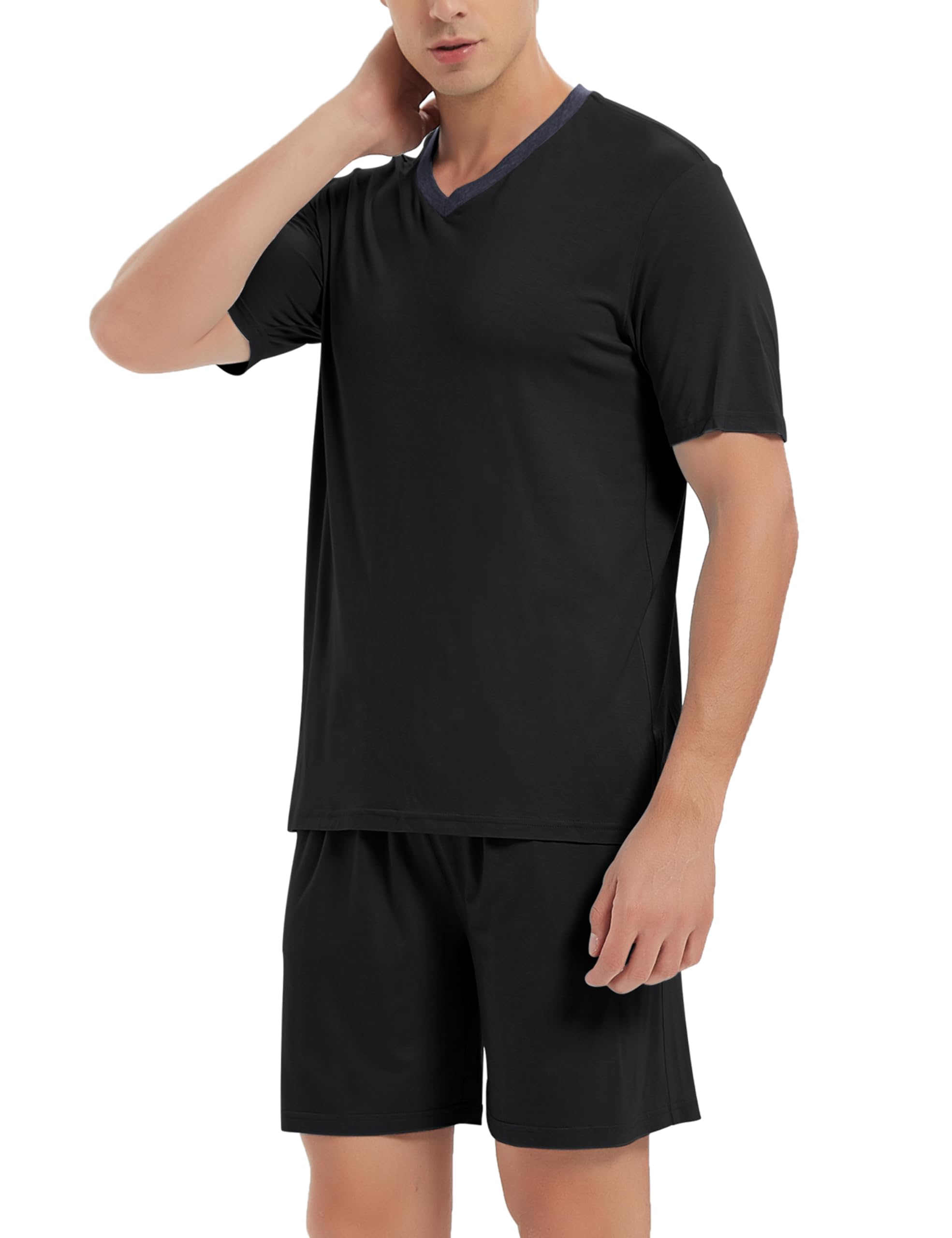 MoFiz Pijamas Corto Hombre Verano Clásico Cuello V Camisetas Pantalon Pijama Manga Corta Ropa de Dormir Bolsillos