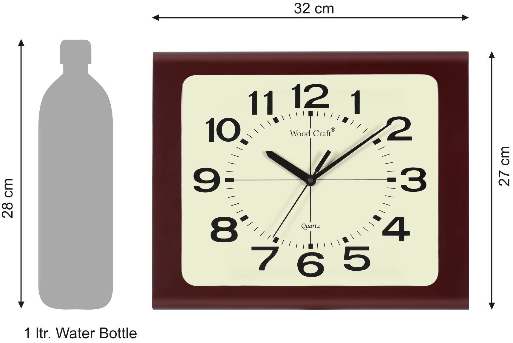 Wood Craft WS-57: Traditional Analog Wooden Wall Clock - 32 cm x 27 cm x 4 cm, Rectangle, Dark Brown Frame-Ivory Dial 1