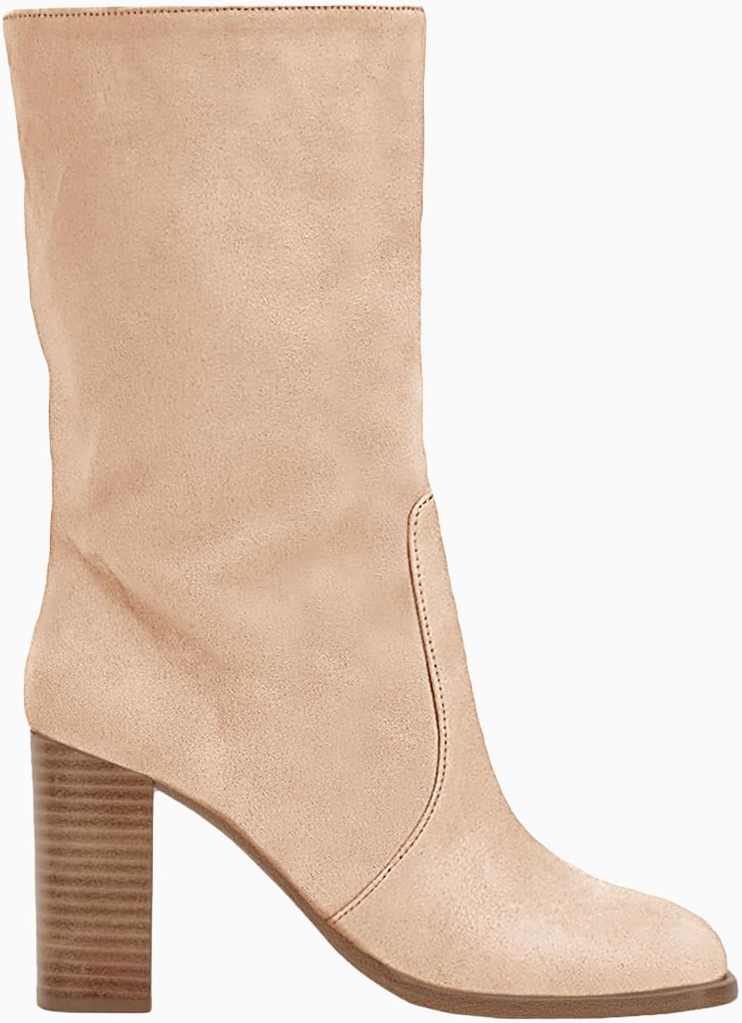 Juliet Holy Women’s Mid-calf Boots Chunky Stacked Heel Square Toe Side Zipper Slip-on Suede Winter Booties - Image 5