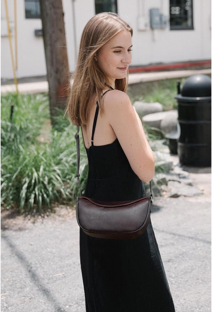 Leather Crossbody Bag Purse for Women Men Crescent Shoulder Bag Medium Cross Body Dumpling Bag Half Moon Adjustable - Image 3