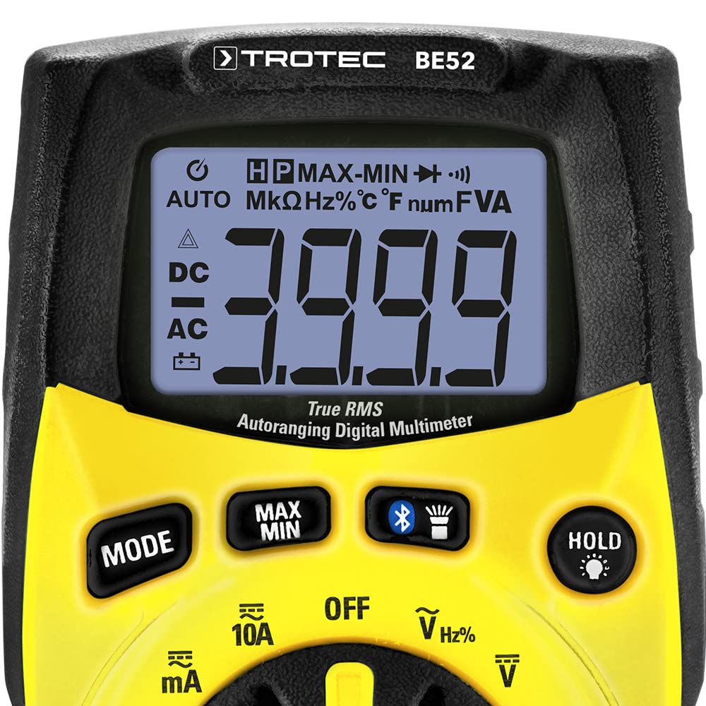 TROTEC Multimetr cyfrowy RMS prawdziwy BE52 | Multimetr cyfrowy Bluetooth, wielofunkcyjna cyfrowa jednostka pomiarowa, przyrządy pomiarowe