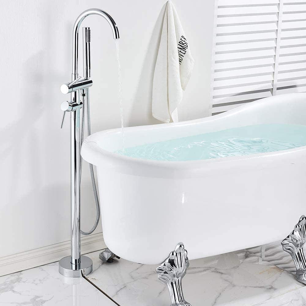 ASerZenith Floor Mounted Bathtub Bathroom Freestanding Tub Tap Mixer ABS Handheld Shower Mixer Tap 360 ° Filler Spout with Bath Cold and Hot Mixer Shower taps(Chrome)