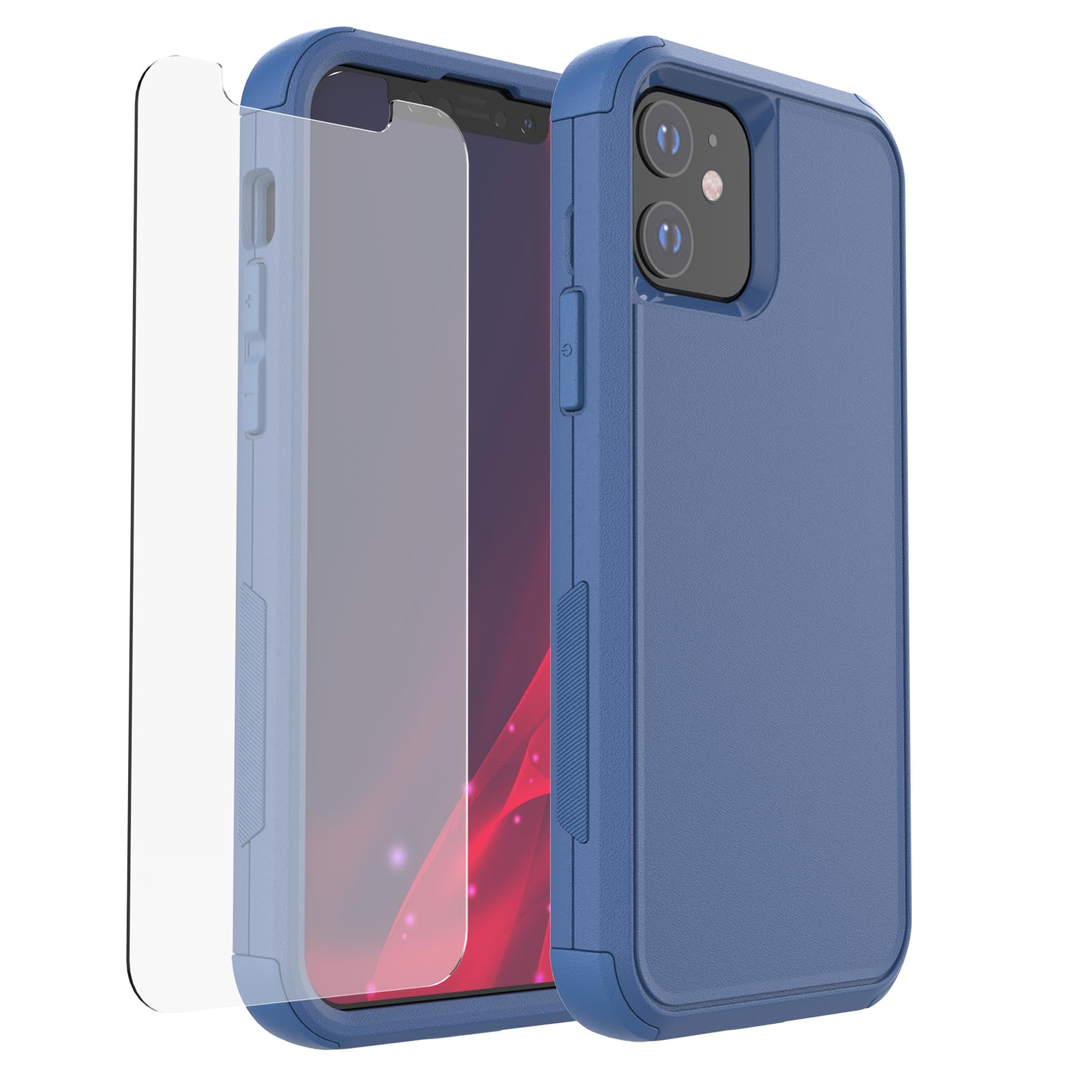 X-belmox Heavy Duty Case for iPhone 12/12 Pro, 3-Layers Military Grade Drop Protection Phone Case [Tempered Glass Screen Protector] Shockproof Rugged