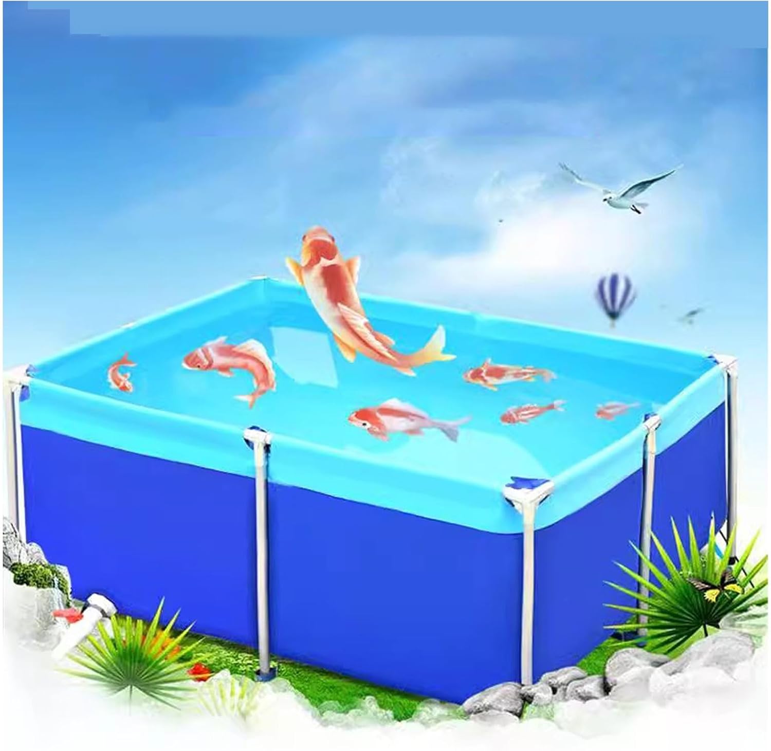 Pool Above Ground, Fish Pond,Transparent Aquarium Pool Pond with Drain Valve, PVC Canvas with Steel Frame Portable koi Pond,Large Aquaculture Pool,for Emergency Water Supply(2x2x0.5m/7x7x2ft)