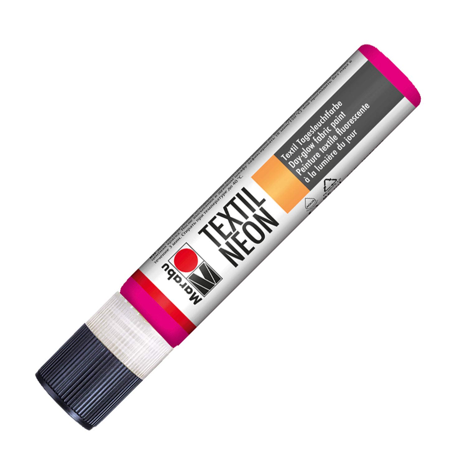 Marabu 18080009334 – Textile Neon Liner Pink 25 ml Fluorescent Intense Daylight Colour for Light Textiles, Water-Based, Odourless, Saliva-Resistant, Glows in Black Light