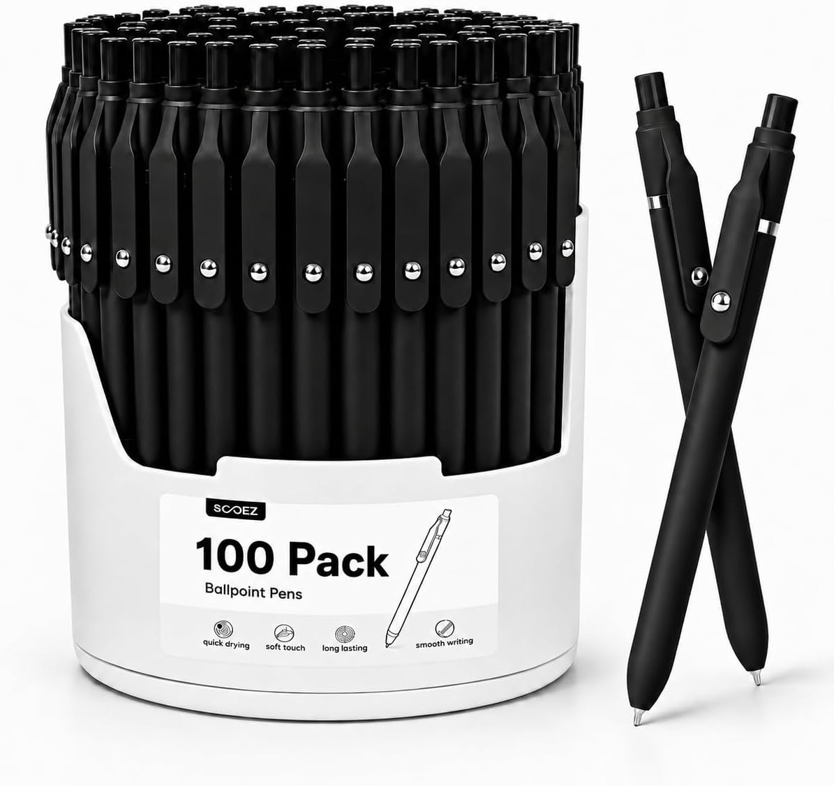 Sooez 100 Pack Pack Ballpoint Pen, Retractable Black Pen for Smooth Writing