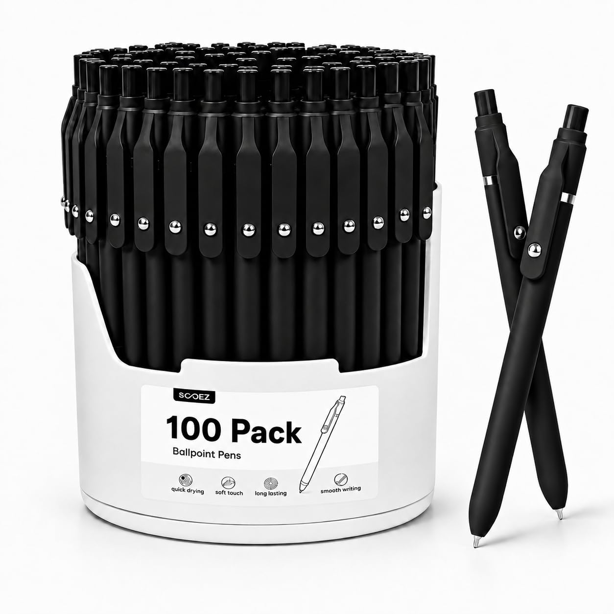 Sooez 100 Pack Pack Ballpoint Pen, Retractable Black Pen for Smooth Writing | Quick Dry B…