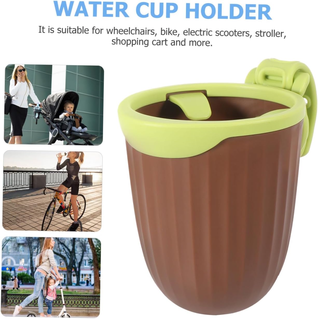 YARNOW Adjustable Stroller Bottle Holder for Cart, Universal Milk Bottle and Water Cup Rack, Portable Parent Cup Holder Compatible with Trolley, Coffee Matcha Color
