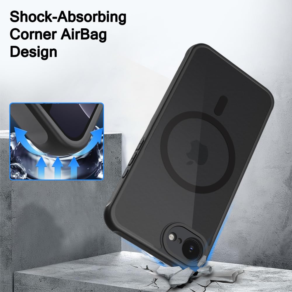 TheGiftKart for iPhone 16e / iPhone 17e Case, Matte Frosted Hard Back Cover Compatible with MagSafe, Hybrid Shockproof Case with Camera & Screen Protection (PC & TPU, Translucent Black) — Amazon image 3
